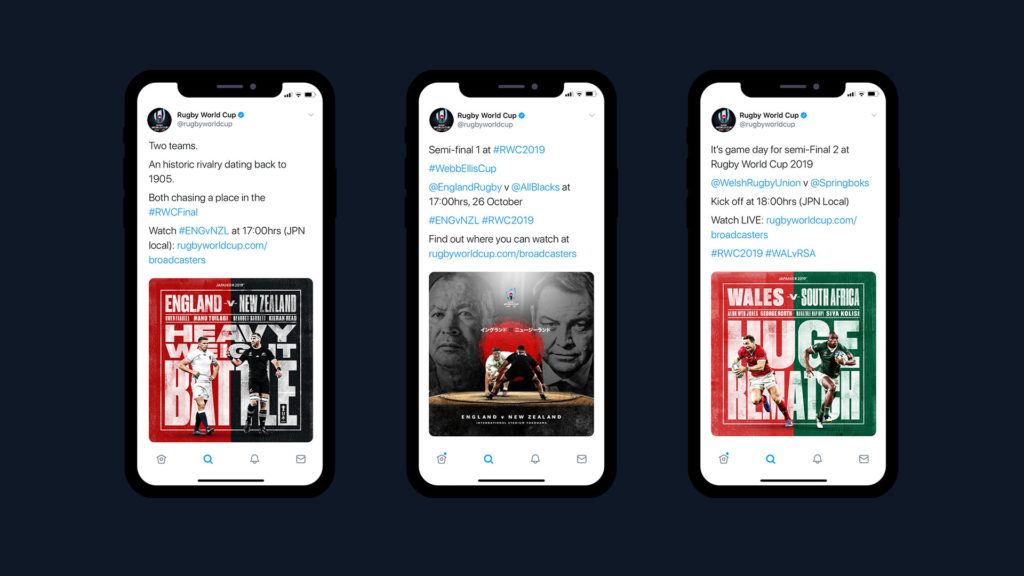 Phones displaying World Cup Semi Final teaser posts on Instagram