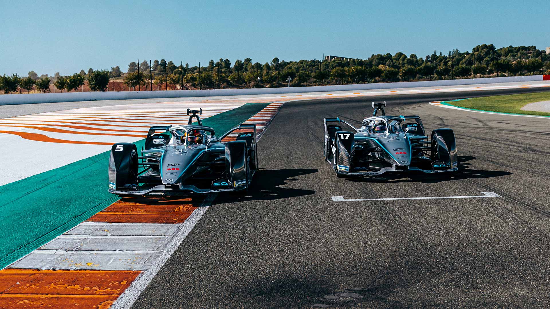 Vestas Formula-E cars on track