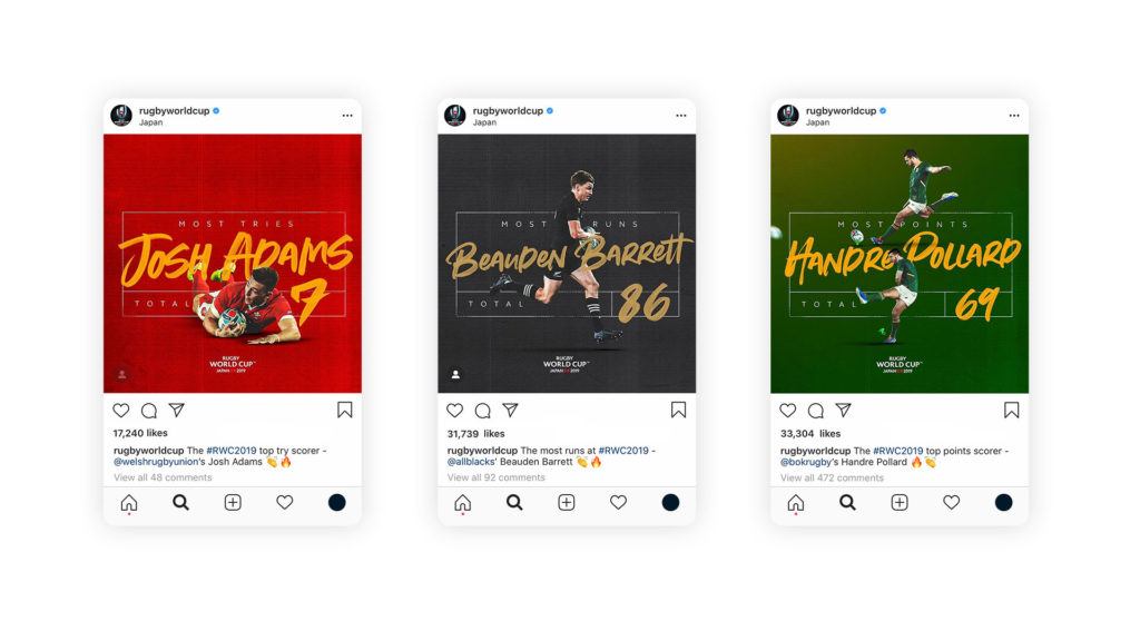 Creative post-tournament stat graphics on Instagram for Rugby World Cup 2019