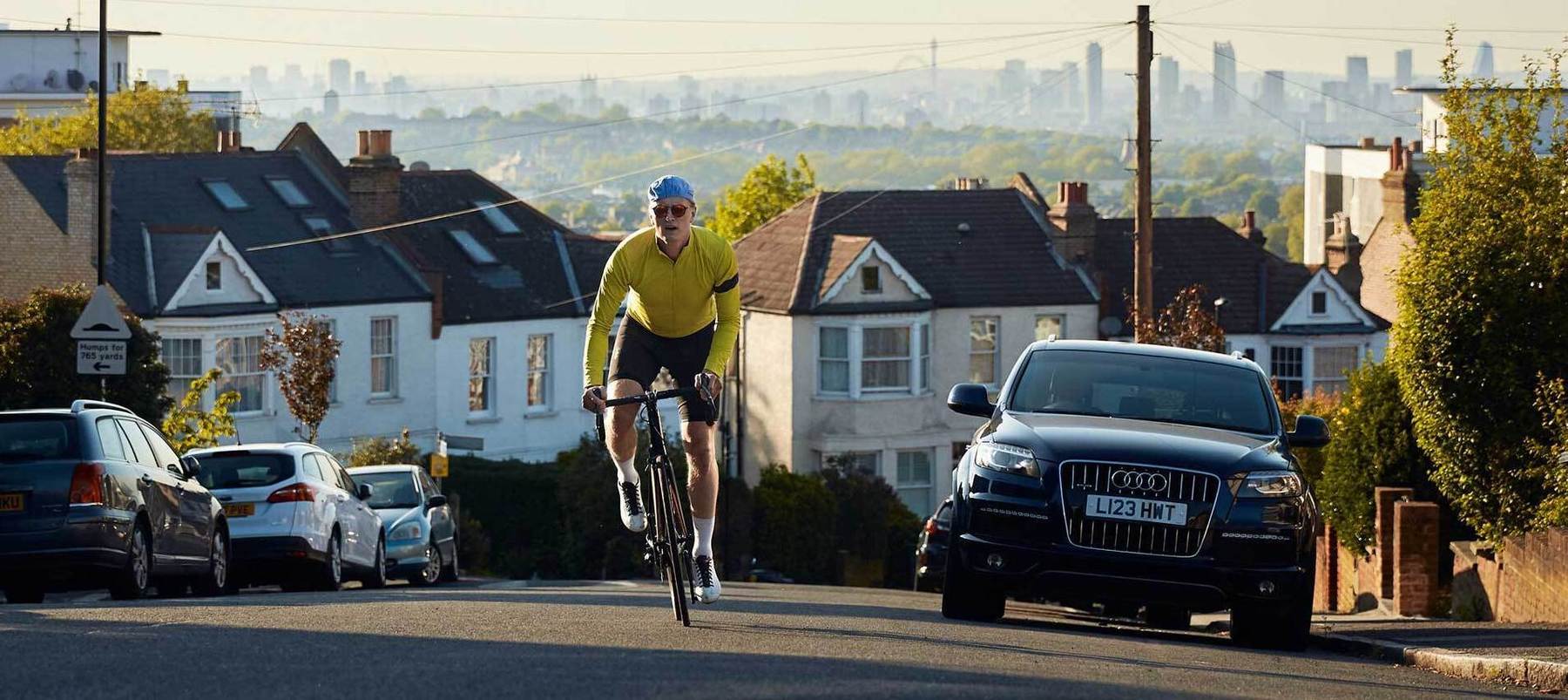 Jim Broughton cycling uphill during lockdown